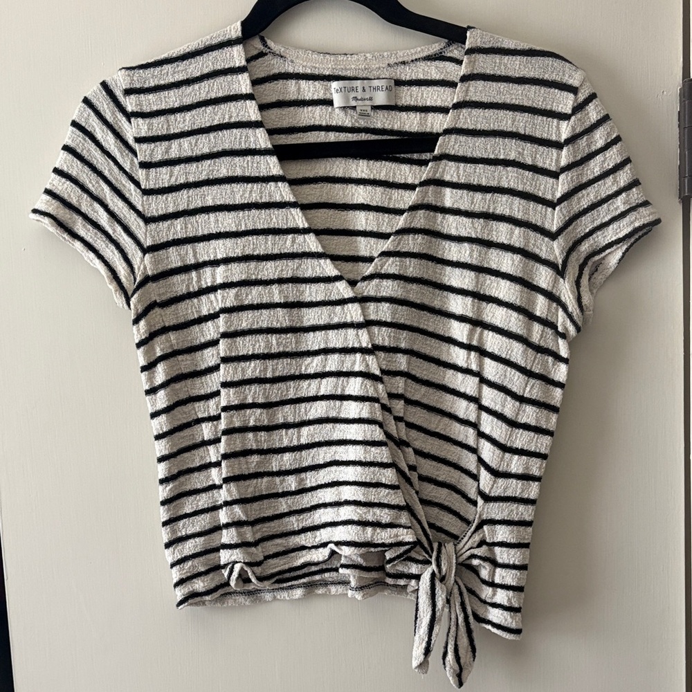Madewell Black and White Striped Tie-Front Crop Top